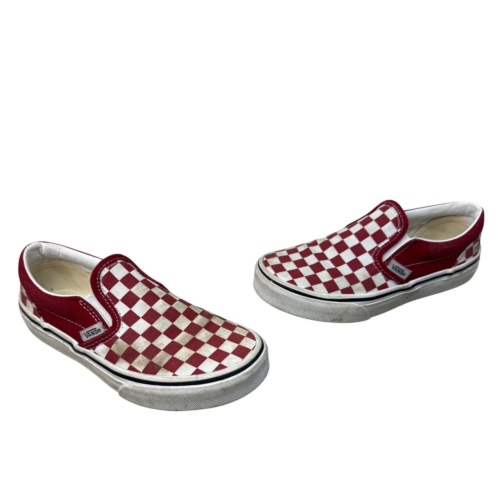 Vans Slip On Kids Size 1 Red White Checkerboard Canvas Skater Sneakers